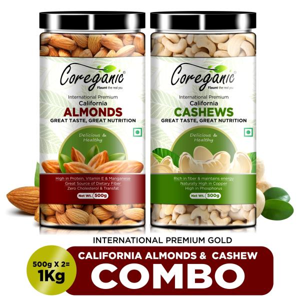 coreganic 100 natural international premium california almonds cashews combo 500 g pack of 2 product images orvebs13qc9 p590868959 0 202111151505