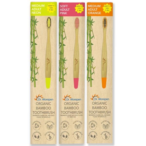 dr morepen organic bamboo toothbrush for adults neon pink orange product images orvmppvofrx p591088175 0 202202250759
