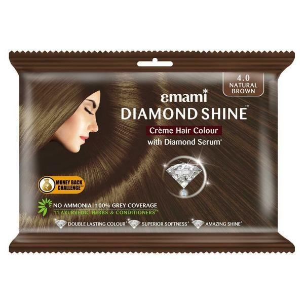 Emami Diamond Shine with Diamond Serum Ammonia Free Creme Hair Colour, Natural Brown (4) (20 g + 20 ml)