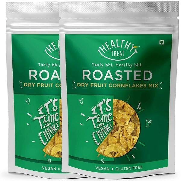 Healthy Treat Roasted Dry Fruit Cornflakes Mix 300 gm ( Pack of 2-150 gm each) | Oil free premium snack | Gluten free, Vegan