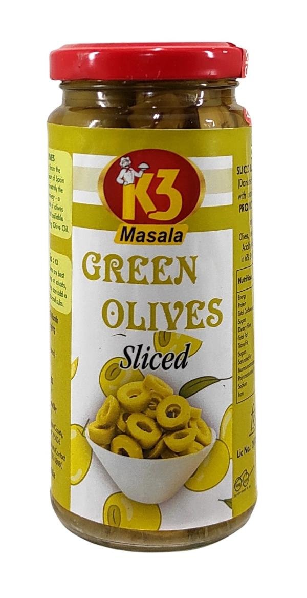 K3 Masala Green Olives Sliced .(230gm)