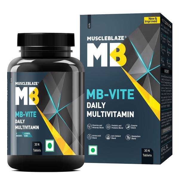 MuscleBlaze MB-Vite Multivitamin with Immunity Boosters and Digestive Enzymes, 100% RDA of Vitamin C, D, Zinc, 30 Tablets