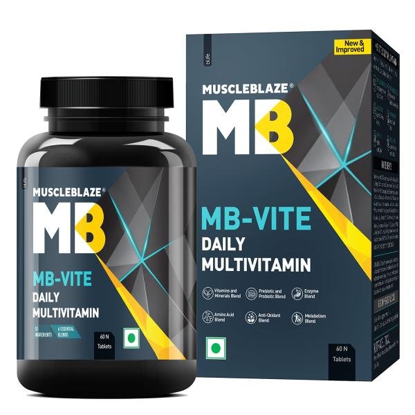 MuscleBlaze MB Vite Multivitamin with Immunity Boosters and Digestive Enzymes, 100% RDA of Vitamin C, D, Zinc, 60 Tablets