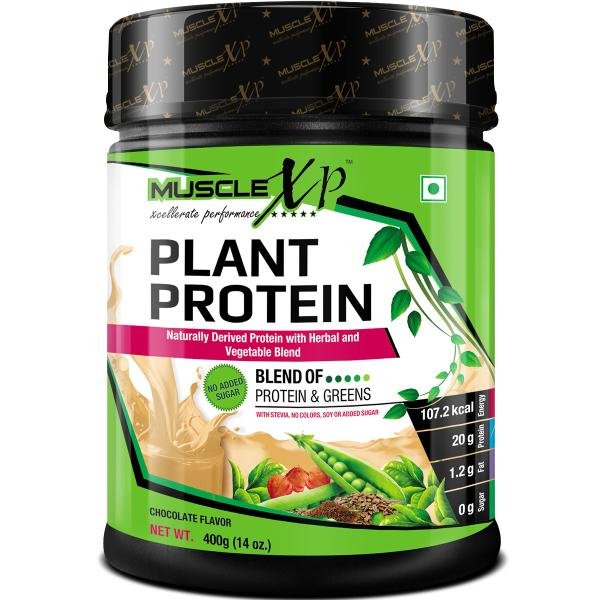 MuscleXP Plant Protein – Natural Protein Powder with Pea Protein, Herbal and Vegetable Blend, 400g (Sugar Free)