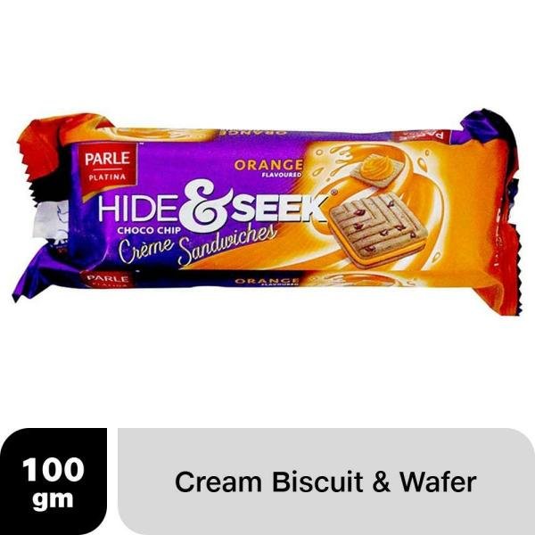 Parle Hide & Seek Orange Choco Chip Creme Sandwich Biscuits 100 g