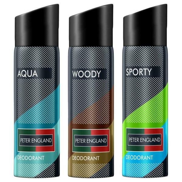 Peter England Aqua, Woody & Sporty Deodorant 150 ml (Pack of 3)