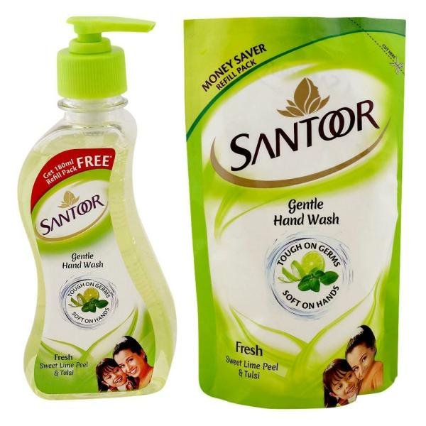 santoor fresh sweet lime peel tulsi handwash 215 ml get 180 ml refill free product images o491379387 p491379387 0 202203151745