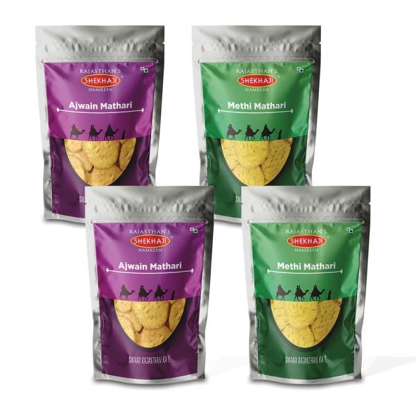 shekhaji ajwain mathri and namak para 800 gm pack of 4 200 gm each chai time snack authentic handmade namkeen from rajasthan no preservatives ready to eat methi matthi snacks party snacks product images orv7rxvlmch p591168753 0 202204062148
