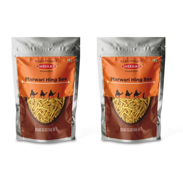 Shekhaji Marwari Hing Sev 400 gm ( Pack of 2- 200 gm each ) | Crunchy Farsan Snack | Authentic Handmade Namkeen from Rajasthan | No Preservatives Namkeen | Pantry Must Have |