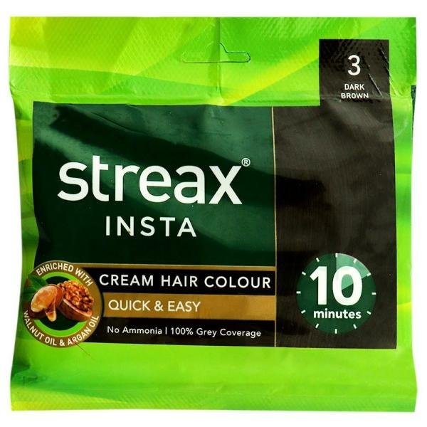 Streax Insta Cream Hair Colour, Dark Brown (3) (15g + 15 ml)