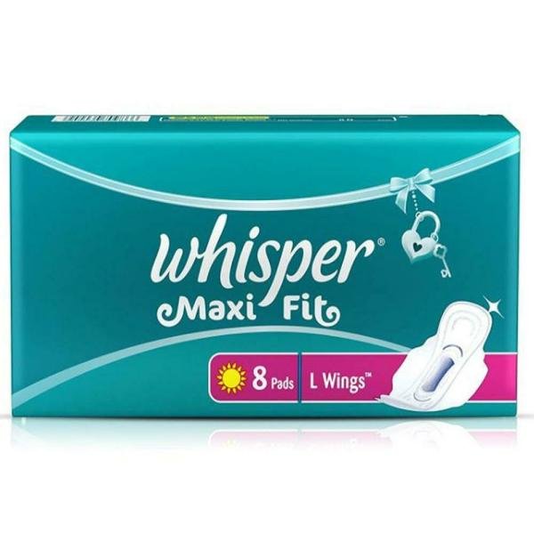 Whisper Maxi Fit Sanitary Napkin with Wings (L) 8 pads