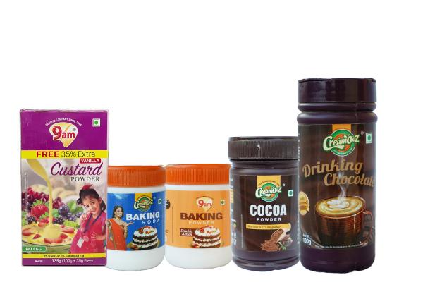 9 am powder range combo pack of 5 custard 135gm baking soda 100gm baking powder 100gm cocoa 50gm drinking 100gm product images orvhlgab0vq p596424765 0 202212171204