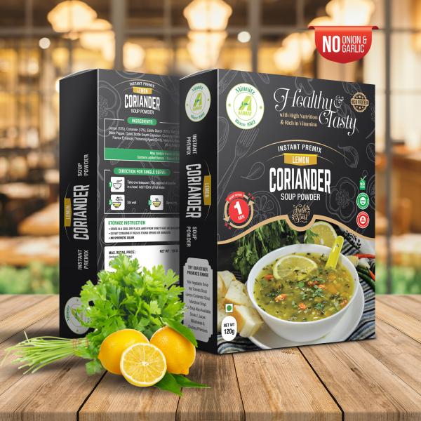 aarkay minnitz fresh and delicious lemon corriander veg soup instant mix no garlic and onion no added preservatives no chemical lemon corriander veg soup mix 120g 12 servings product images orv9n7gsjhh p593847404 0 202209191258