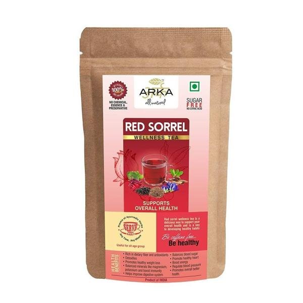 arka all natural red sorrel wellness tea with ayurvedic herbs sugar free red sorrel flower shatavri tulsi brahmi arjun chaal powder no artificial citric acid 30 sachets in pouch product images orvf1xfypxb p595820097 0 202211291547