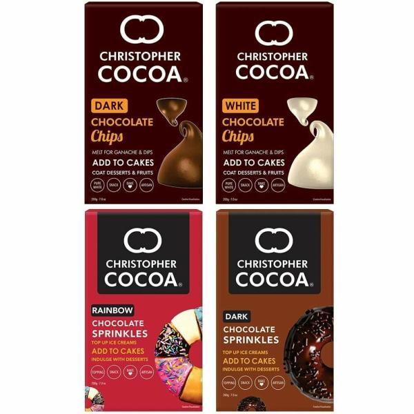 christopher cocoa dark chocolate sprinkles 200g rainbow sprinkles 200g dark chocolate choco chips 200g white chocolate choco chips 200g snack topping ice cream cakes baking product images orvrwr24l2c p591431933 0 202205181905