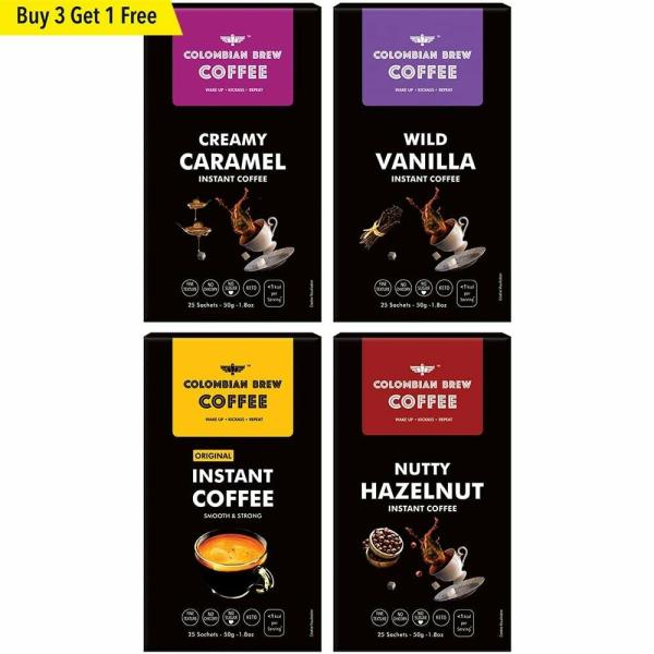 colombian brew hazelnut instant 50g caramel instant 50g vanilla instant 50g pure instant coffee powder 50g no sugar vegan gift pack box diwali rakhi buy 3 get 1 free product images orv4ibtdyo0 p591456616 0 202205191330