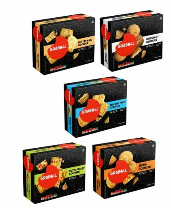 graboll handmade cookies butter kaju coconut dryfruits jeera and tuttifruity gourmet with goodness of cow ghee 200 gram each pack of 5 product images orvjnlizssx p591956856 0 202206061136