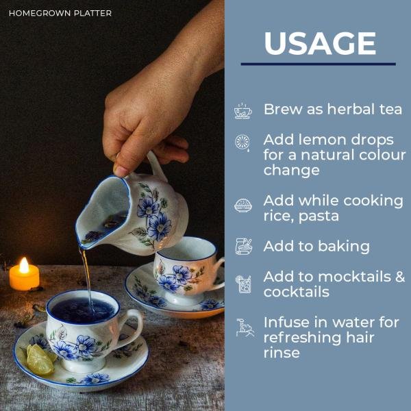 Homegrown Platter Blue Butterfly Pea Flower Tea – 10g | Brain Stimulant | Herbal Tea | Antioxidant Rich