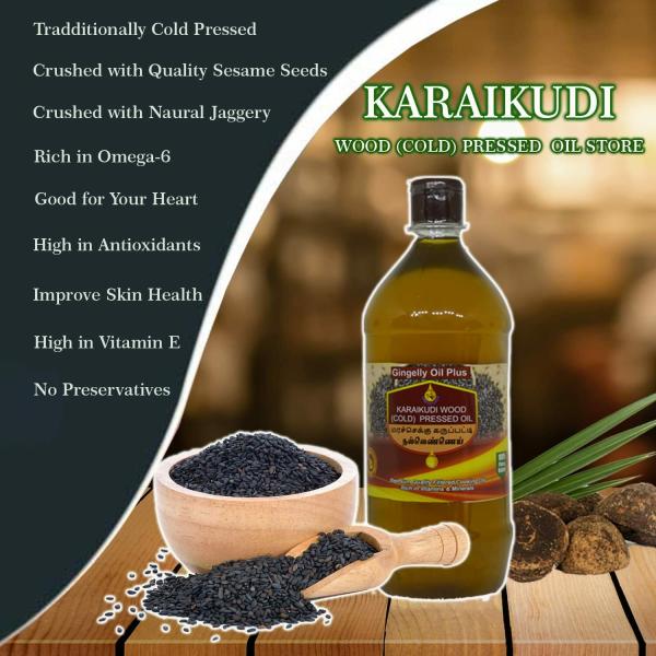 karaikudi cold pressed gingelly oil crushed with palm jaggery karuppati nallenai sesame oil 3 litre 1 litre pack of 3 product images orvwsyezzem p593476690 0 202208270854