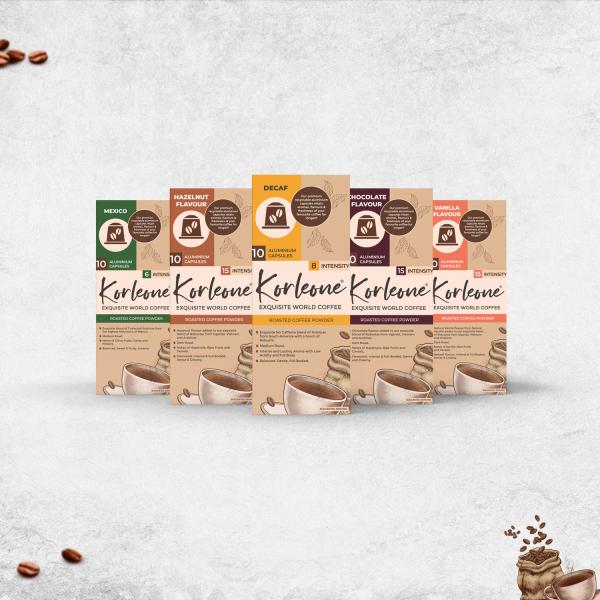 korleone exquisite world coffee combo pack of 5 hazelnut chocolate vanilla decaf mexico flavour instant roasted coffee powder 10 aluminium capsules each product images orvhztplmcr p595516096 0 202211241706