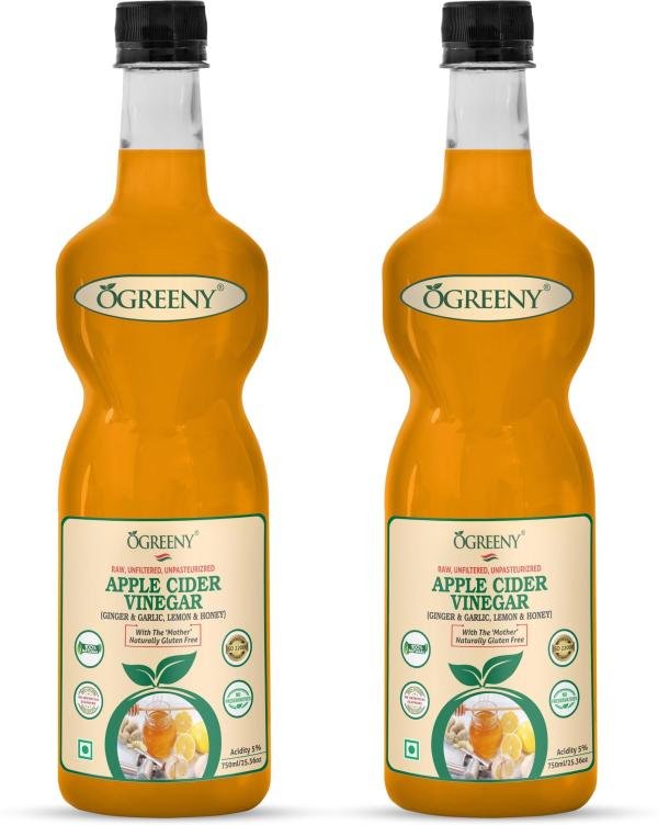 ogreeny apple cider vinegar with mother and garlic ginger lemon 750 ml each pack of 2 product images orvcb3gbzud p594701873 0 202210202032