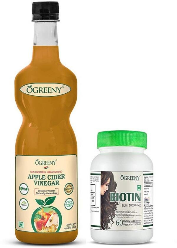 ogreeny apple cider vinegar with mother raw and high potency biotin 10000 mcg maximum strength combo of 2 product images orv3dlijkmj p594701302 0 202210202016