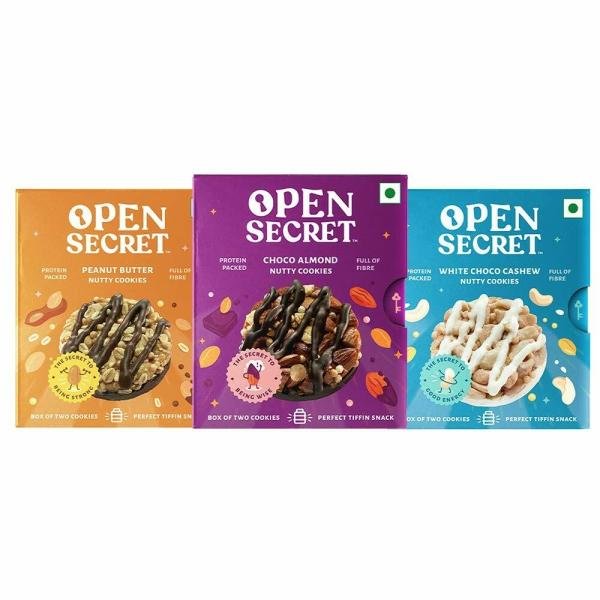 Open Secret Assorted Cookies – Peanut Butter, Choco Almond, Cashew Pack of 24 Cookies (12 x2)