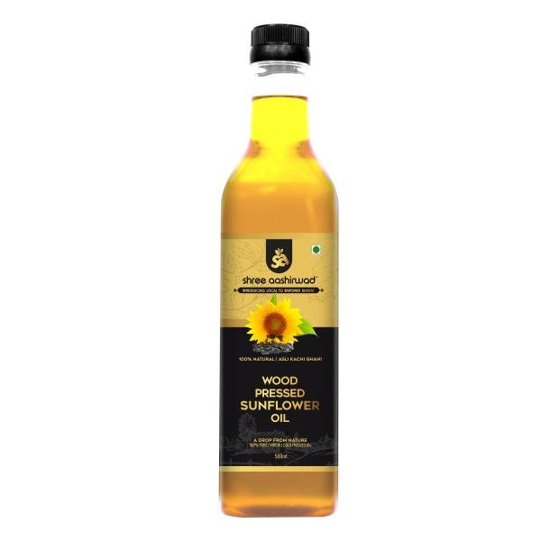 shree aashirwad cold pressed sunflower oil 500ml bottle kolhu chekku natural chemical free wood pressed sunflower oil for cooking product images orvmlxnvf04 p598462615 0 202302170724