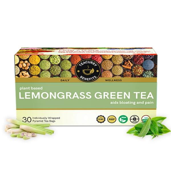 TEACURRY Lemongrass Green Tea (1 Month Pack, 30 Tea Bags) – Helps with Pressure, Weight, PMS