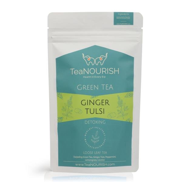 teanourish ginger tulsi green tea loose leaf tea super foods tulsi ginger licorice stress reliever aids digestion 100gms pack product images orvhdditoqd p596079091 0 202212051918