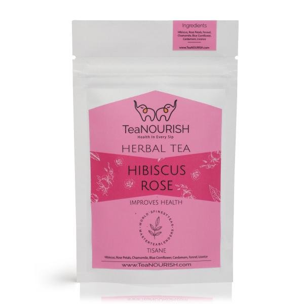 teanourish hibiscus rose herbal tea improves overall health hibiscus rose petals chamomile blue cornflower 100 natural ingredients 100gms pack product images orvyxsesq8u p596190311 0 202212081621