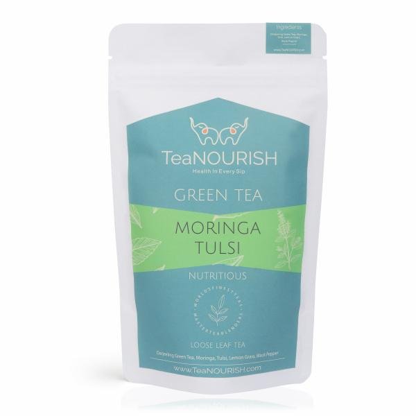 teanourish moringa tulsi green tea loose leaf tea pure refreshing supports overall health 100 natural ingredients 100gms pack product images orvz808kcer p596079078 0 202212051917