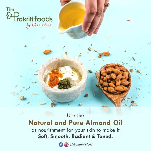 the prakriti foods by khatirdaari pure edible cold pressed badam almond oil for hair skin 50ml product images orvdkfqrolk p597918770 0 202301272356