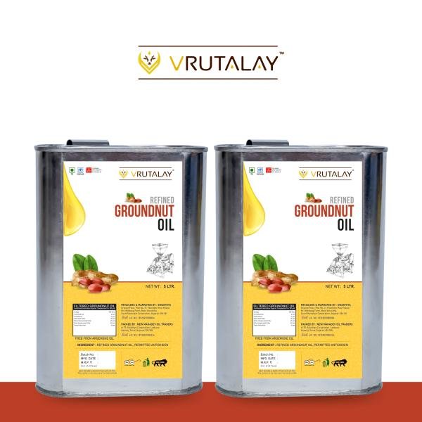 vrutalay groundnut oil 5 litre tin pack of 2 wood press groundnut oil 100 pure groundnut oil no added preservatives or chemical 10 ltr family pack product images orvutidfc8z p596803108 0 202212301421