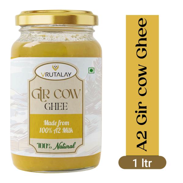 vrutalya a2 gir cow ghee 1 lit lab tested perfect aroma danedar ghee curd churned no added color and preservatives no added fragrance 100 pure hand made a2 gir cow ghee organic ghee glass jar 1 ltr product images orvzgtf2lfc p598144022 0 202302061111