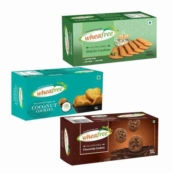 wheafree gluten free cookies combo elaichi coconut and chocochips cookies pack of 3 x 200g tasty crunchy and crispy no maida 100 vegetarian and wholesome ingredients product images orvbqtvtj2w p596646242 0 202212261449